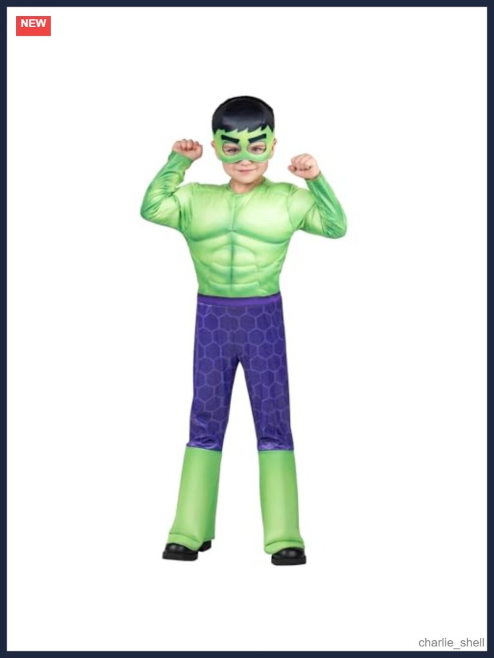 Marvel Hulk Toddler Deluxe Halloween Costume Padded Jumpsuit Mask 3T-4T